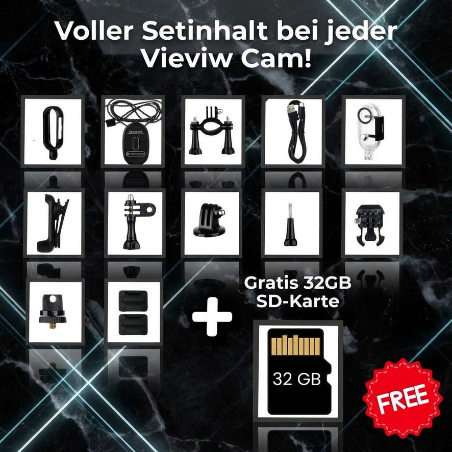 Vielseitige Halterungen und Befestigungszubehör für die Viewix Action Cam im Set